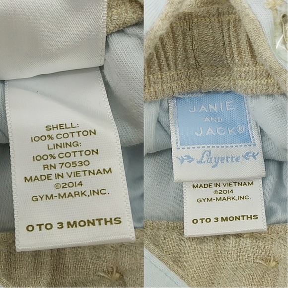 Janie and Jack Layette Khaki Suspenders Jumper Jumpsuit 100% Cotton 0-3 Months - Picture 9 of 9